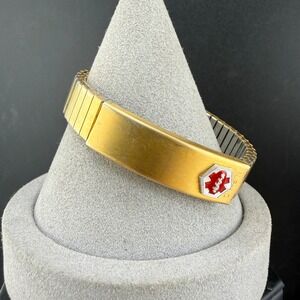 Vintage Speidel MediLog ID Bracelet Gold Tone Expandable 7”